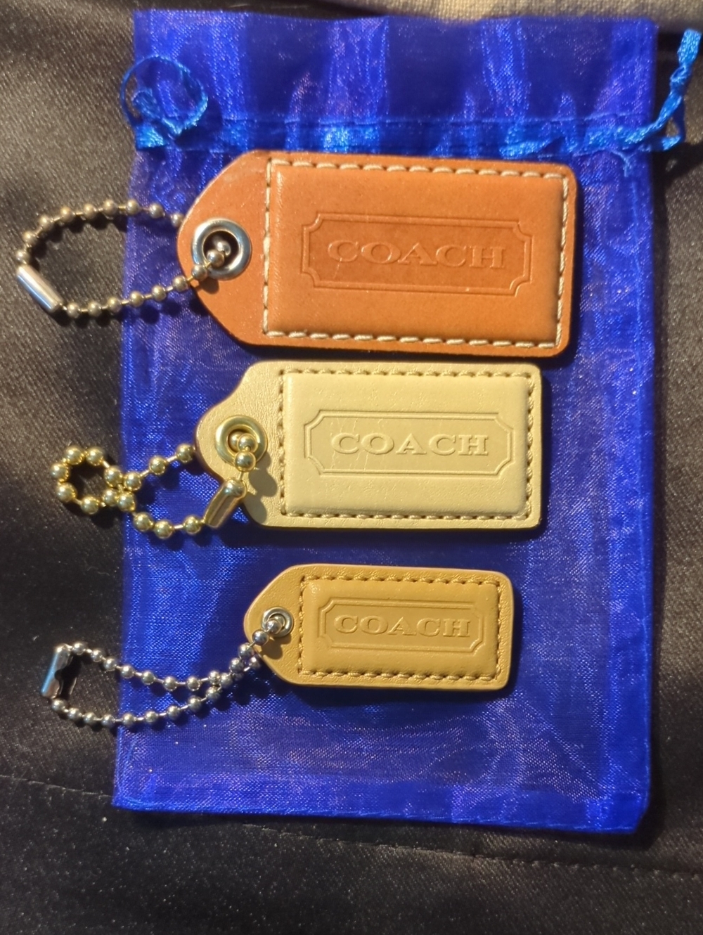 Coach Leather Key Tag Set — Brown, Cream, Tan Excellent Condition $90
